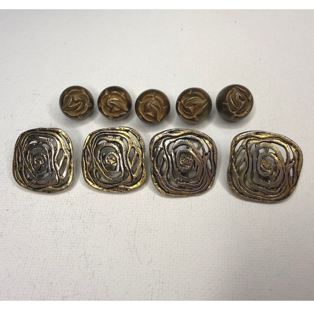 Vintage Gold Tone Decorative Buttons Lot of 9 Floral Rose Design